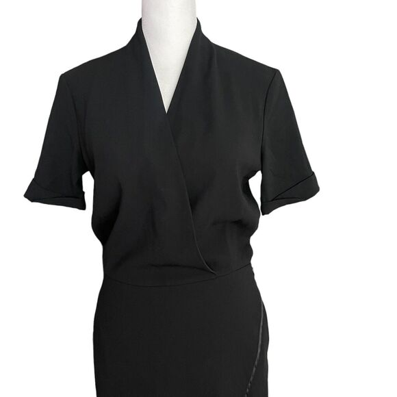 MM LaFleur 0 Sheath Dress Surplice Vneck Black Short Sleeve Pockets Sleek - Picture 5 of 12